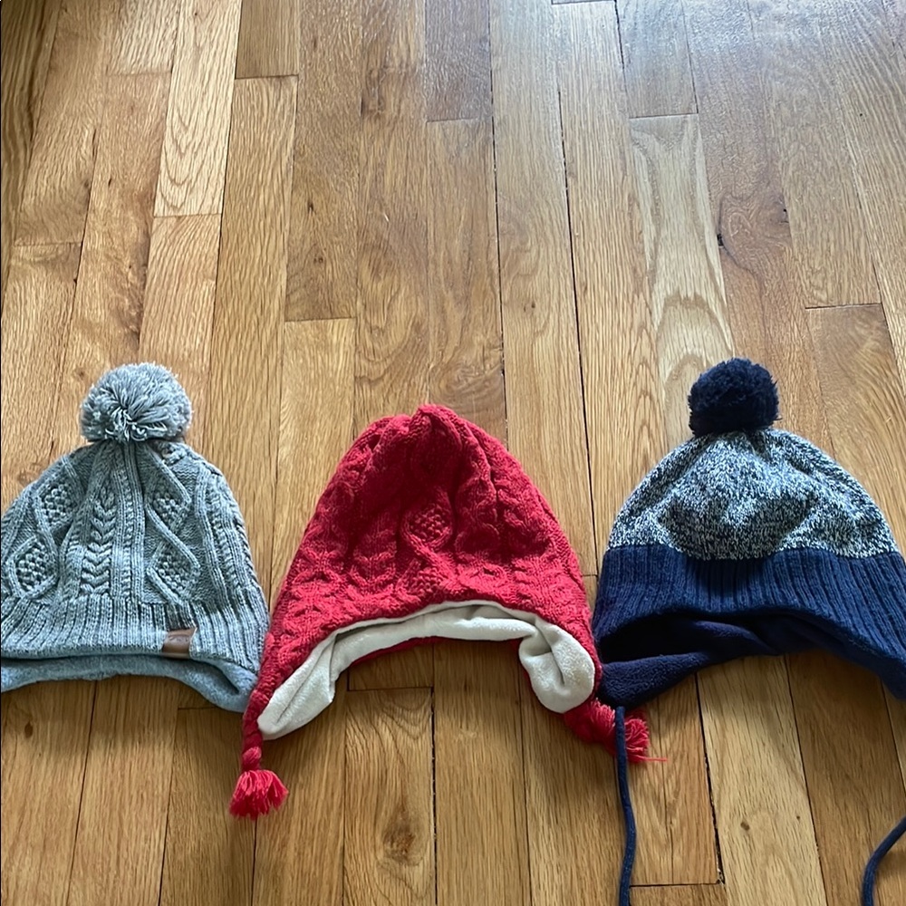 Cozy Kids' Winter Hat Set - Gray, Red, and Blue